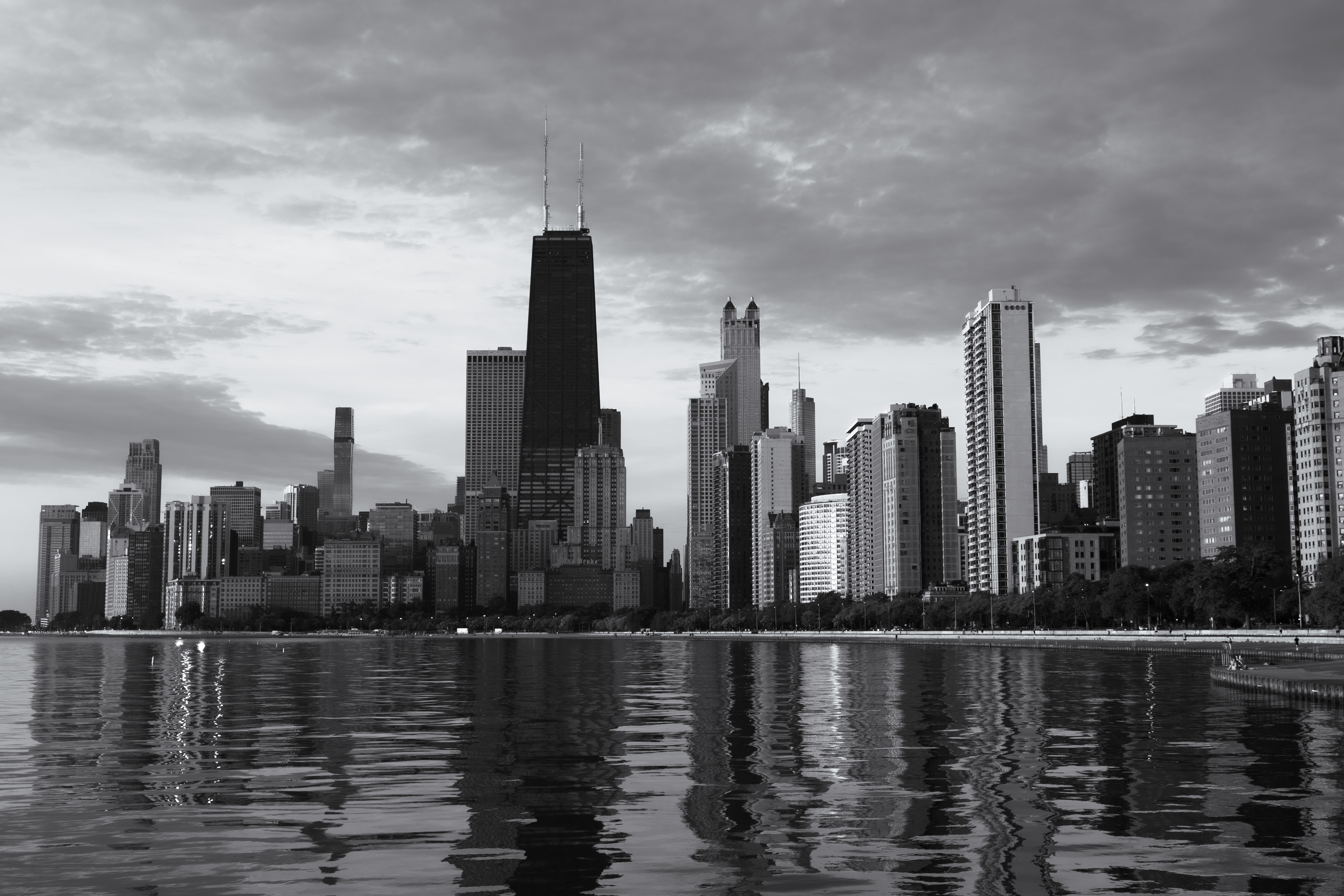 A dramatic black and white landscape